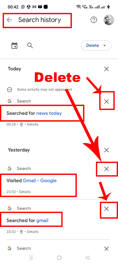 how to delete google search history on phone