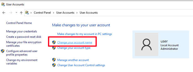 Change Username in Local account